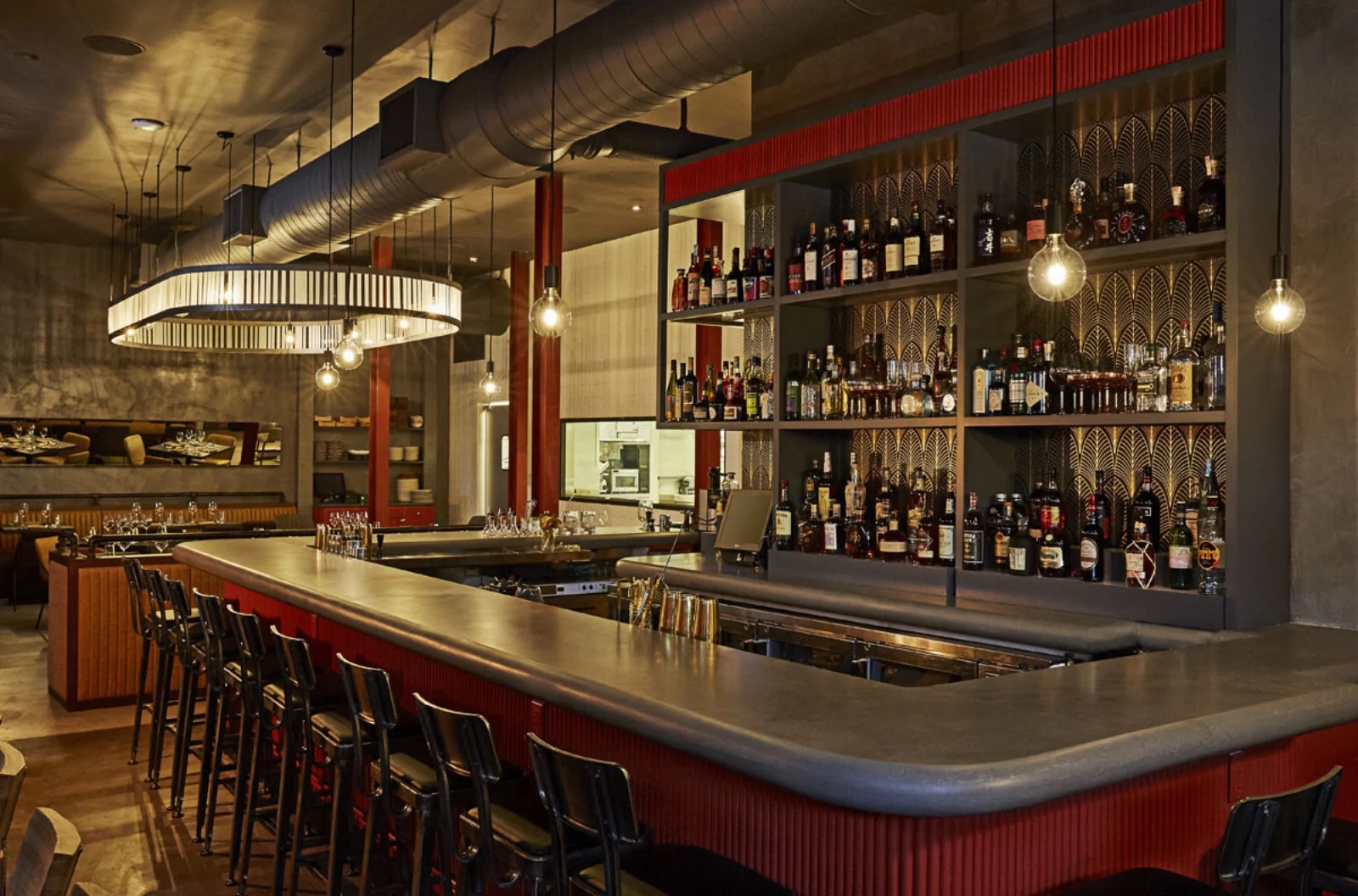 The bar and dining room at Stubborn Seed in Miami Beach