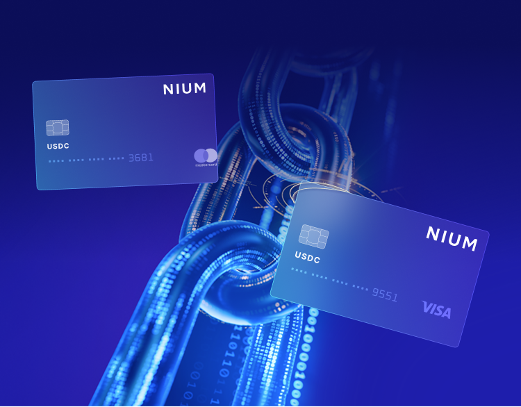 Stablecoin-backed card program showing Visa and Mastercard integration